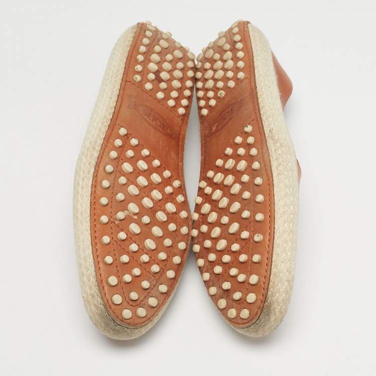 Pre Owned Tod's Size 38 Brown Leather Espadrille Loafers