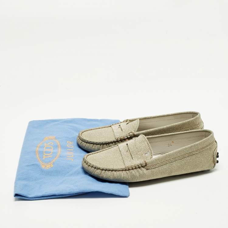 مملوكة مسبقًا Tod's Gommino Size 34 Gold Glitter Driver Loafers