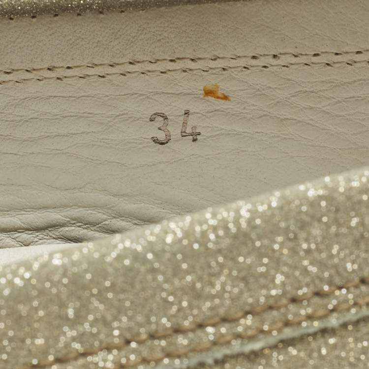 مملوكة مسبقًا Tod's Gommino Size 34 Gold Glitter Driver Loafers