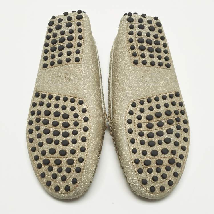مملوكة مسبقًا Tod's Gommino Size 34 Gold Glitter Driver Loafers