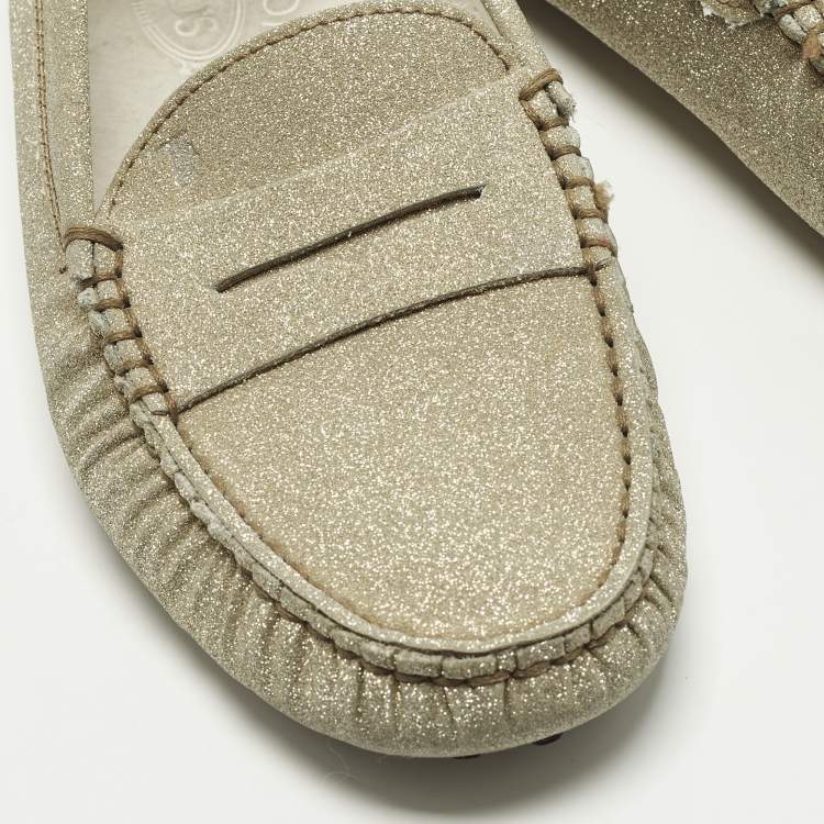 مملوكة مسبقًا Tod's Gommino Size 34 Gold Glitter Driver Loafers