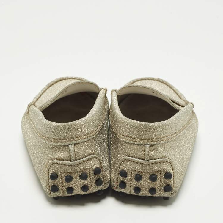 مملوكة مسبقًا Tod's Gommino Size 34 Gold Glitter Driver Loafers