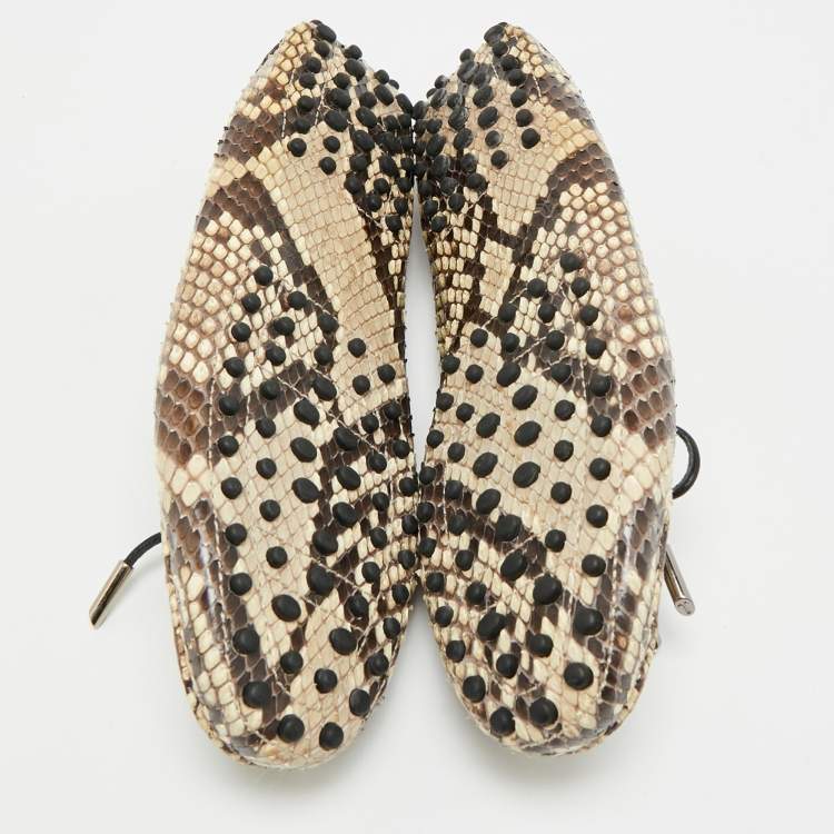 Pre Owned Tod's Gommino Size 39 Beige/Brown Python Leather Driver Loafers