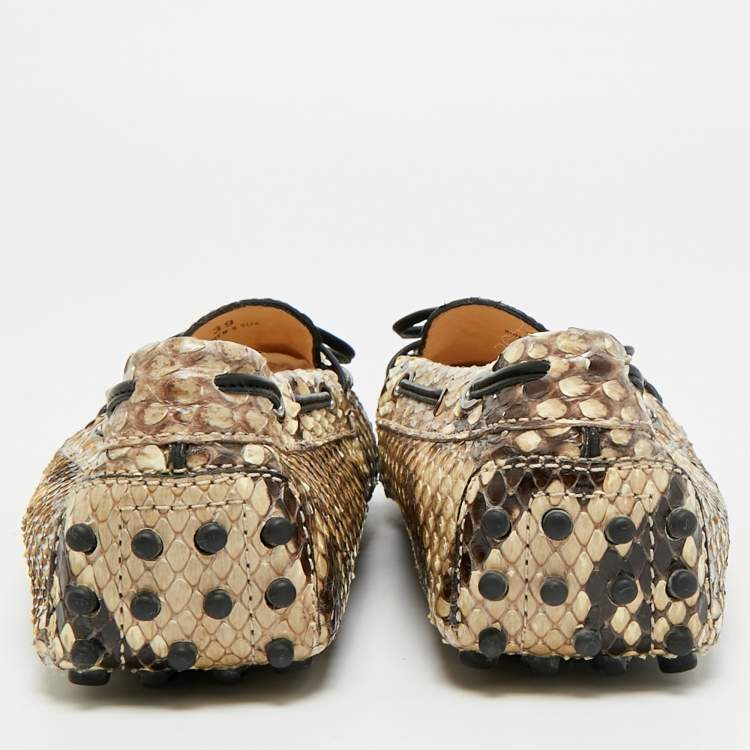 Pre Owned Tod's Gommino Size 39 Beige/Brown Python Leather Driver Loafers