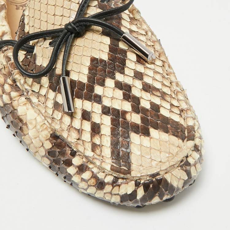 Pre Owned Tod's Gommino Size 39 Beige/Brown Python Leather Driver Loafers