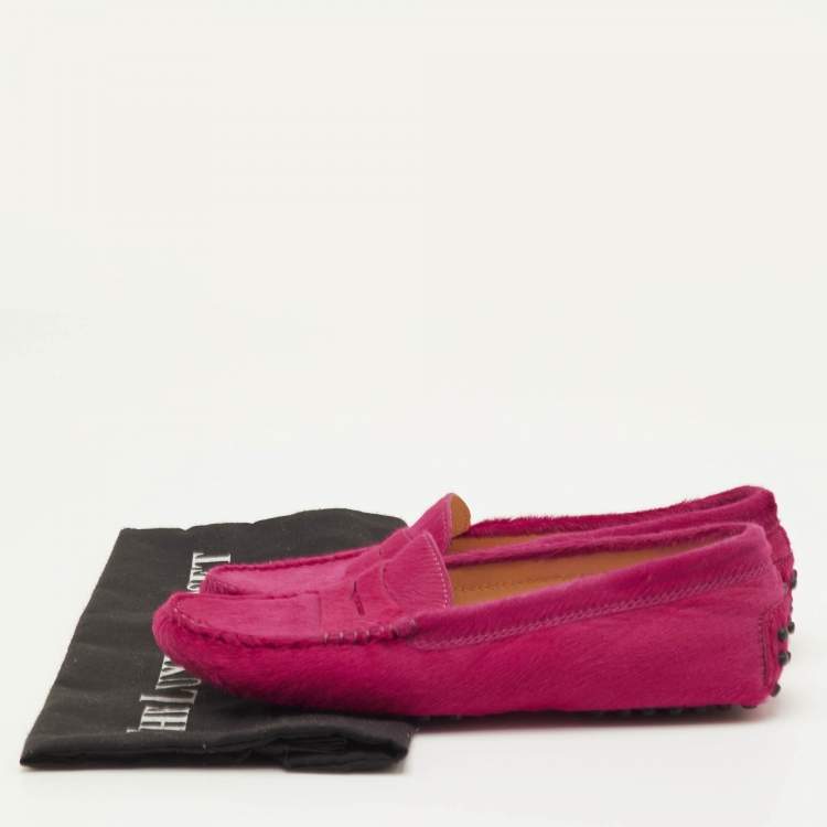 Pre Owned Tod's Size 35.5 Pink Calf Hair Penny Loafers