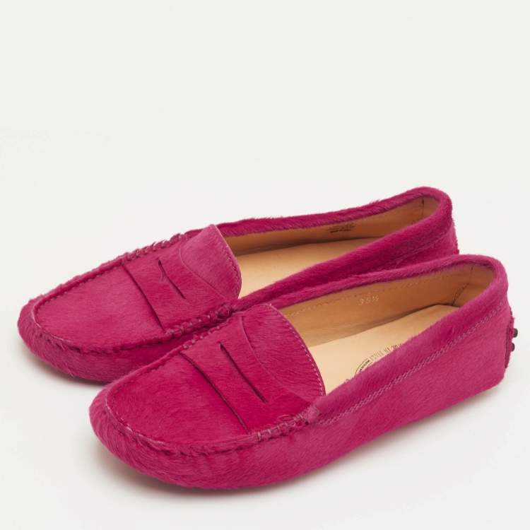 Pre Owned Tod's Size 35.5 Pink Calf Hair Penny Loafers