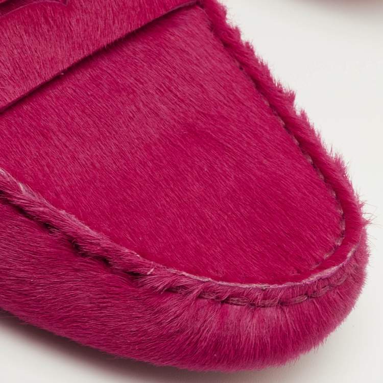 Pre Owned Tod's Size 35.5 Pink Calf Hair Penny Loafers