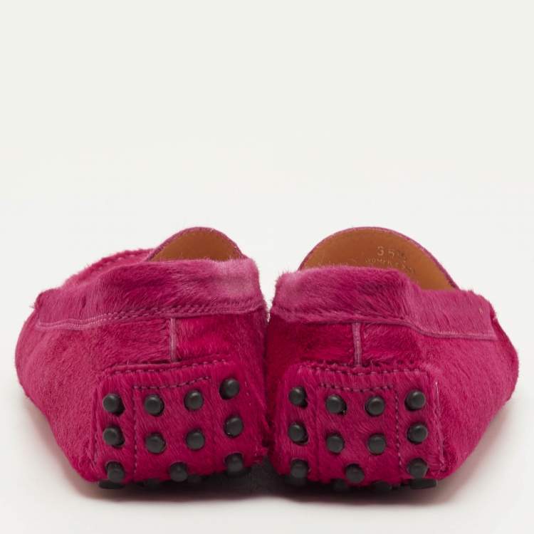 Pre Owned Tod's Size 35.5 Pink Calf Hair Penny Loafers