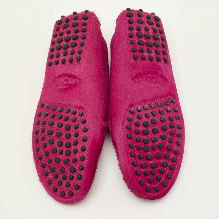 Pre Owned Tod's Size 35.5 Pink Calf Hair Penny Loafers