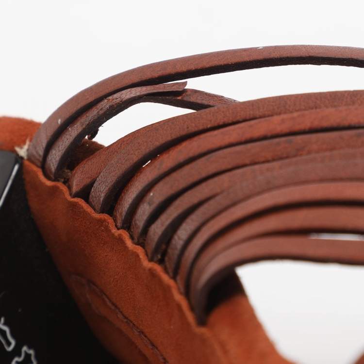 Pre Owned Tod's Size 37.5 Brown Leather Strappy Sandals