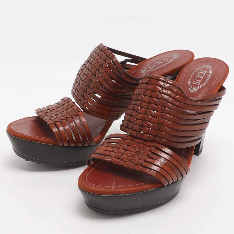 Pre Owned Tod's Size 37.5 Brown Leather Strappy Sandals
