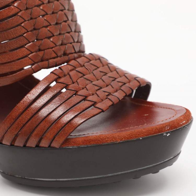 Pre Owned Tod's Size 37.5 Brown Leather Strappy Sandals