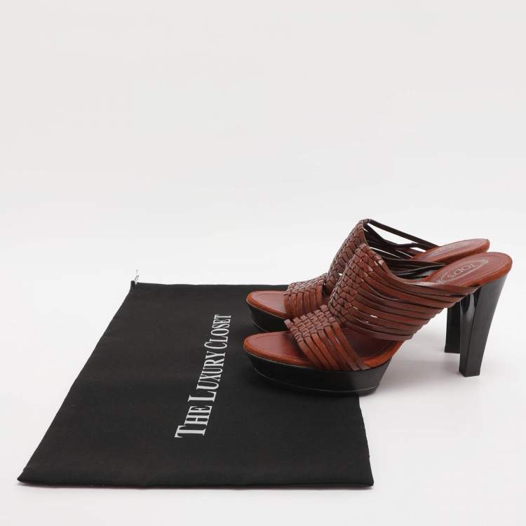 Pre Owned Tod's Size 37.5 Brown Leather Strappy Sandals