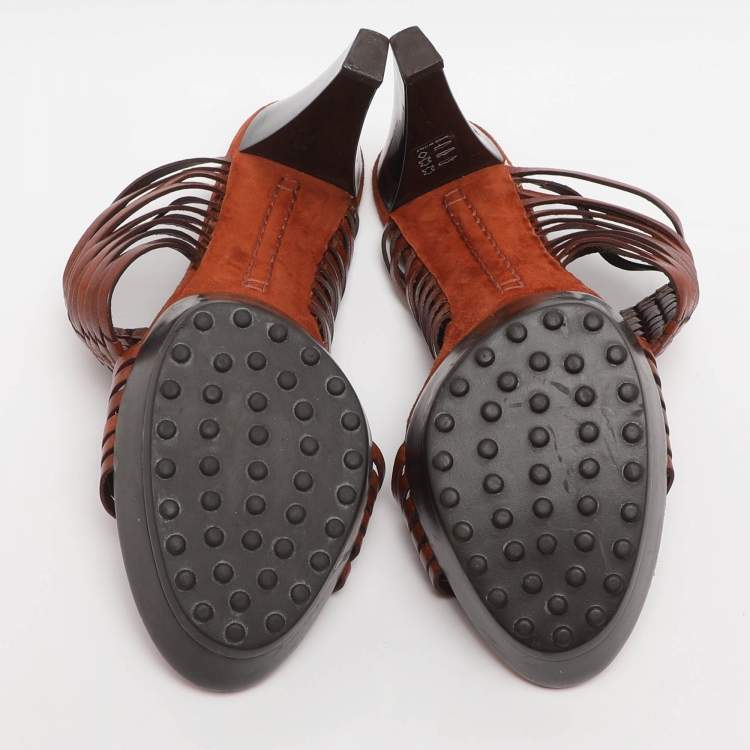 Pre Owned Tod's Size 37.5 Brown Leather Strappy Sandals