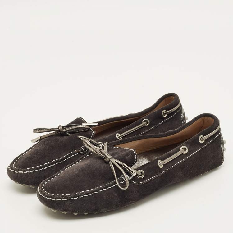 Pre Owned Tod's Size 39 Black Suede Driver Loafers