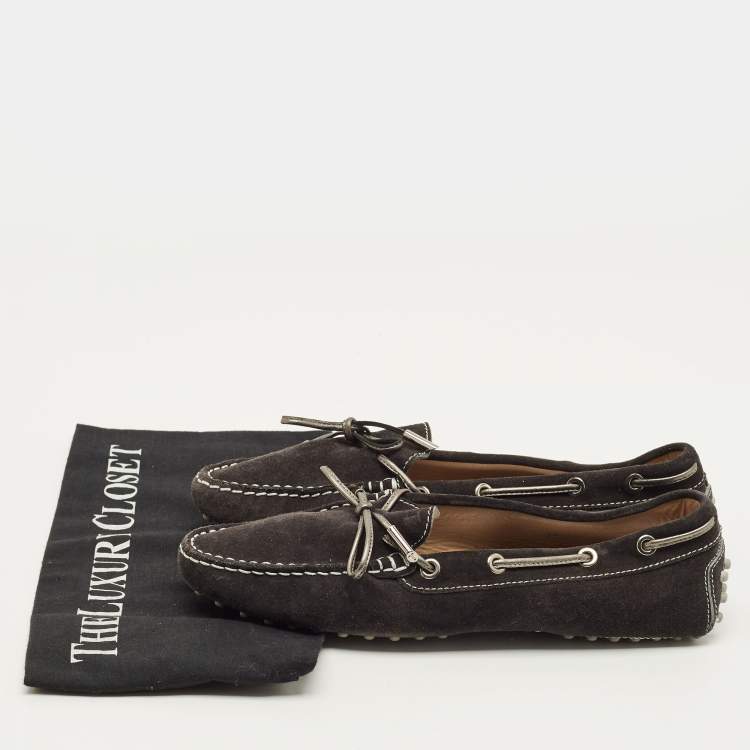 Pre Owned Tod's Size 39 Black Suede Driver Loafers