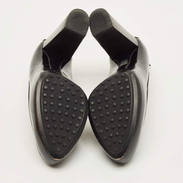 Pre Owned Tod's Size 39.5 Black Leather and Suede Block Heel Pumps