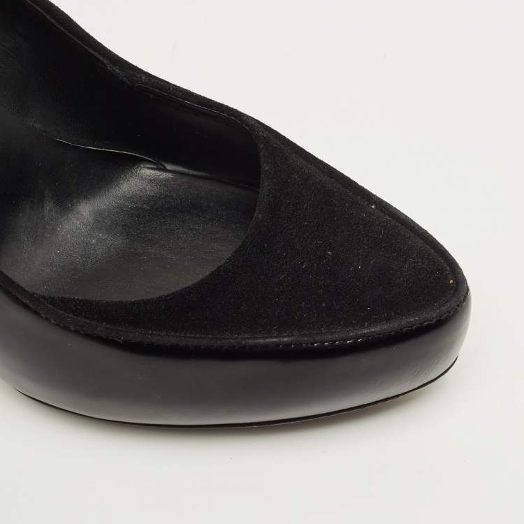 Pre Owned Tod's Size 39.5 Black Leather and Suede Block Heel Pumps