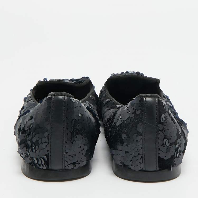 Pre Owned Tod's Size 38.5 Black Sequins and Velvet Smoking Slippers