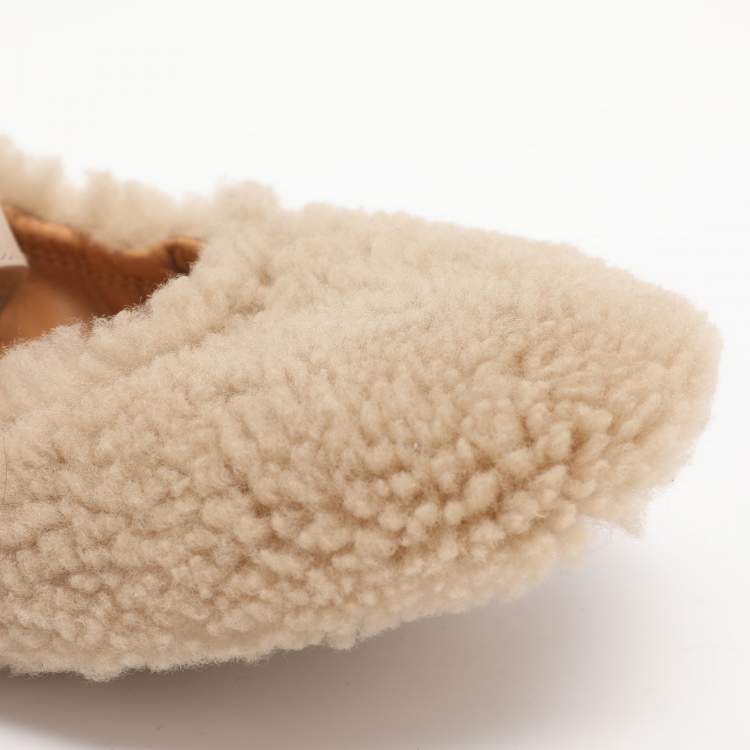Pre Owned Tod's Bubble Size 38 Beige Shearling Fur Ballet Flats
