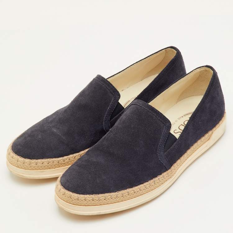 Pre Owned Tod's Size 38 Navy Blue Suede Espadrille Slip On Sneakers