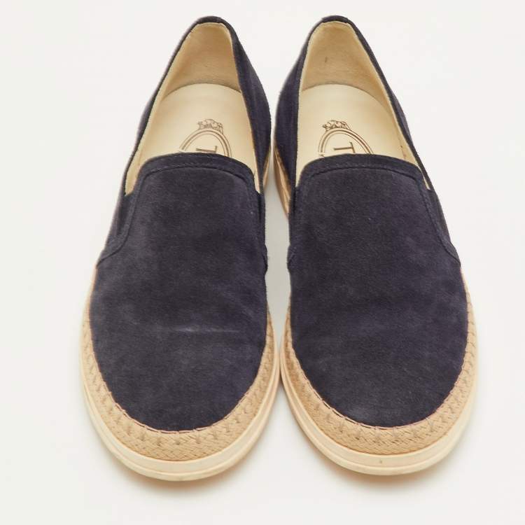 Pre Owned Tod's Size 38 Navy Blue Suede Espadrille Slip On Sneakers