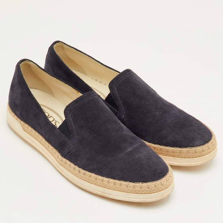Pre Owned Tod's Size 38 Navy Blue Suede Espadrille Slip On Sneakers