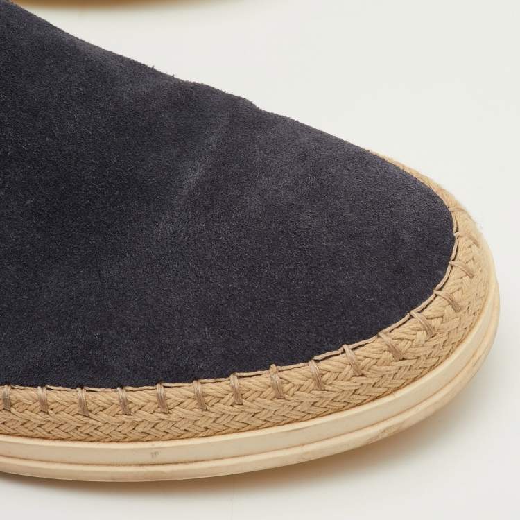 Pre Owned Tod's Size 38 Navy Blue Suede Espadrille Slip On Sneakers