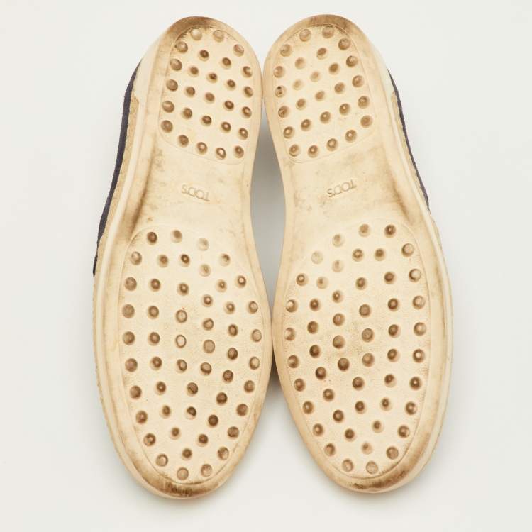 Pre Owned Tod's Size 38 Navy Blue Suede Espadrille Slip On Sneakers