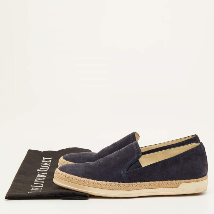 Pre Owned Tod's Size 38 Navy Blue Suede Espadrille Slip On Sneakers