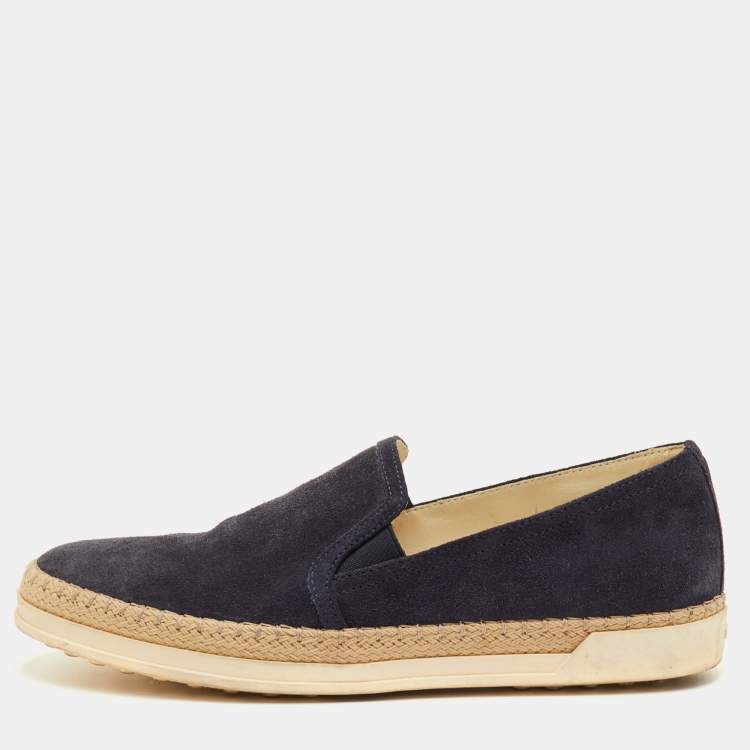Pre Owned Tod's Size 38 Navy Blue Suede Espadrille Slip On Sneakers