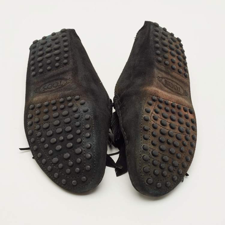 Pre Owned Tod's Size 38 Black Suede Tassel Fringe  Mules