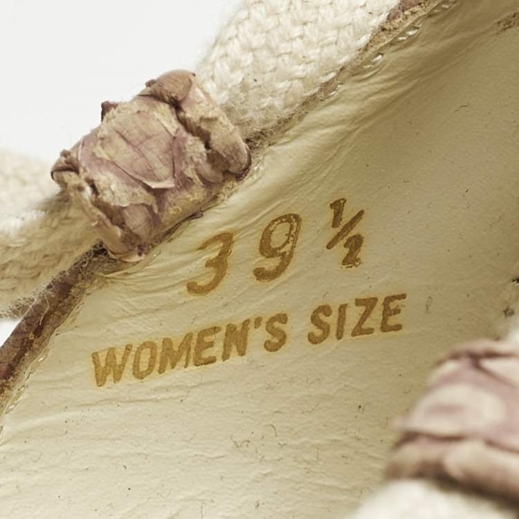 Pre Owned Tod's Size 39.5 Grey Canvas and Python Leather Wedge Pumps