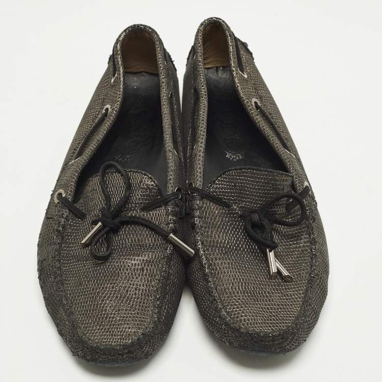 Pre Owned Tod's Size 41 Two Tone Nubuck Leather Bow Loafers