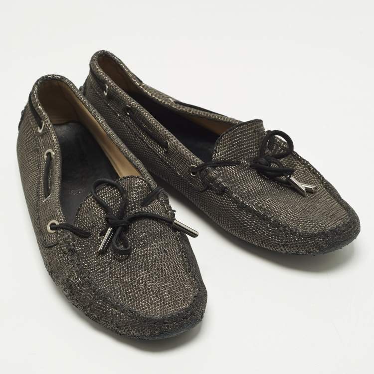 Pre Owned Tod's Size 41 Two Tone Nubuck Leather Bow Loafers