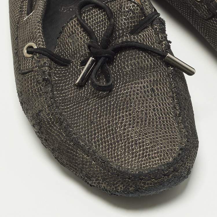 Pre Owned Tod's Size 41 Two Tone Nubuck Leather Bow Loafers