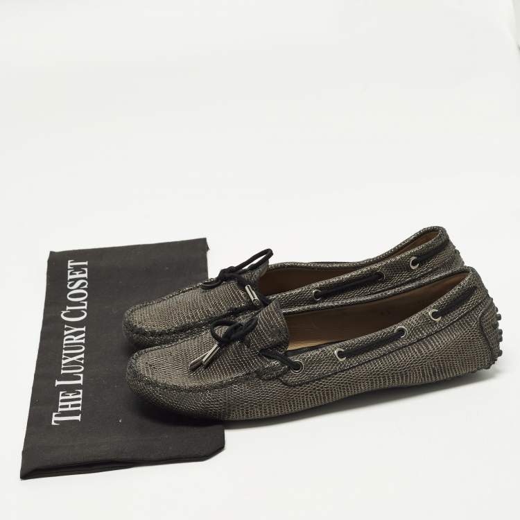 Pre Owned Tod's Size 41 Two Tone Nubuck Leather Bow Loafers