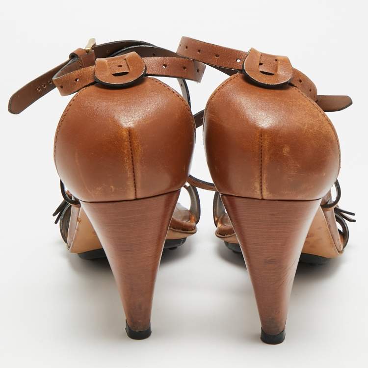 Pre Owned Tod's Buckle Detail Size 41 Brown Leather Ankle Strap Sandals