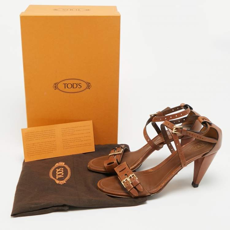 Pre Owned Tod's Buckle Detail Size 41 Brown Leather Ankle Strap Sandals