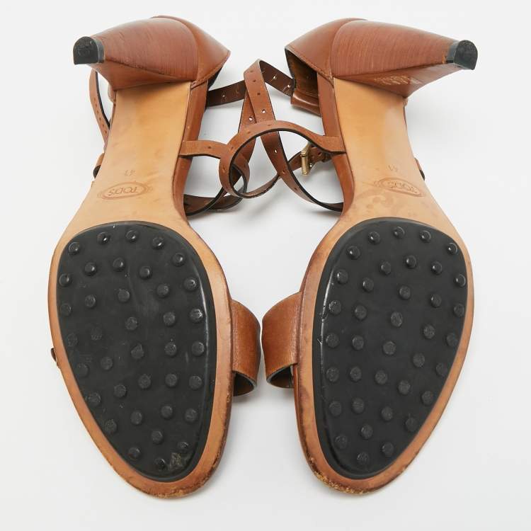 Pre Owned Tod's Buckle Detail Size 41 Brown Leather Ankle Strap Sandals