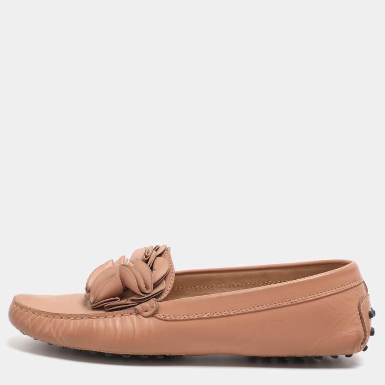 Pre Owned Tod's Gommini Floral Embellished Size 39 Pink Leather Loafers