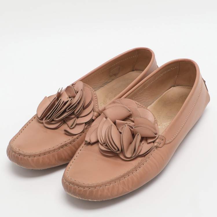 Pre Owned Tod's Gommini Floral Embellished Size 39 Pink Leather Loafers
