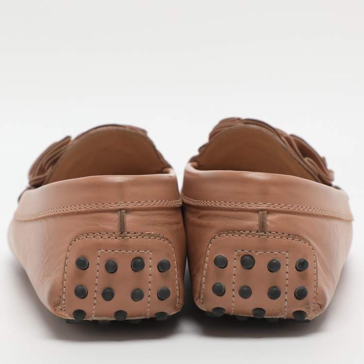 Pre Owned Tod's Gommini Floral Embellished Size 39 Pink Leather Loafers