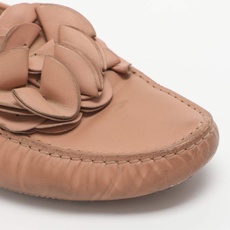 Pre Owned Tod's Gommini Floral Embellished Size 39 Pink Leather Loafers