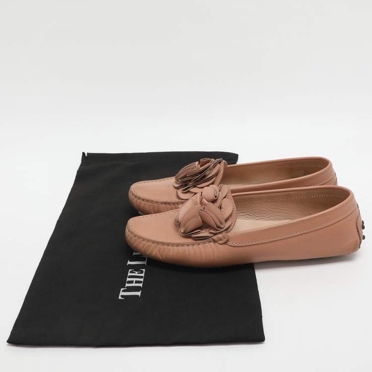 Pre Owned Tod's Gommini Floral Embellished Size 39 Pink Leather Loafers