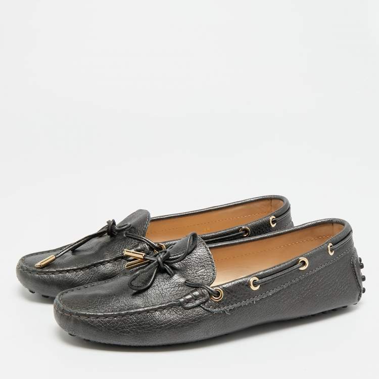Pre Owned Tod's Size 38 Black Leather Bow Slip On Loafers