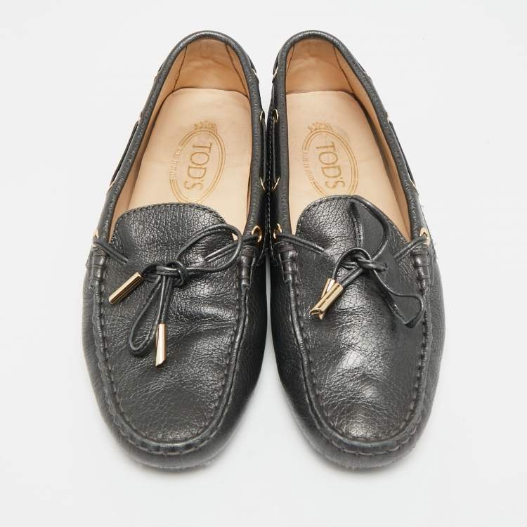 Pre Owned Tod's Size 38 Black Leather Bow Slip On Loafers