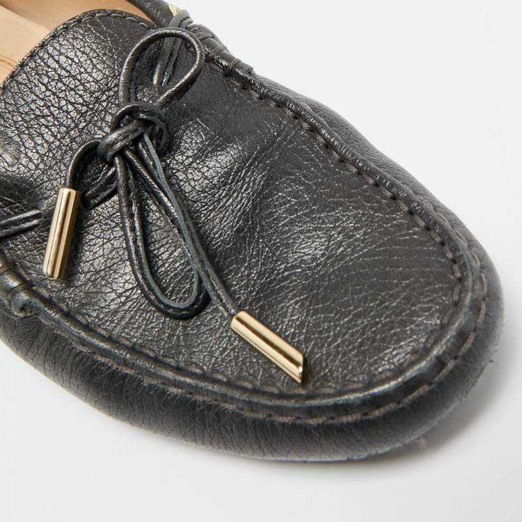 Pre Owned Tod's Size 38 Black Leather Bow Slip On Loafers