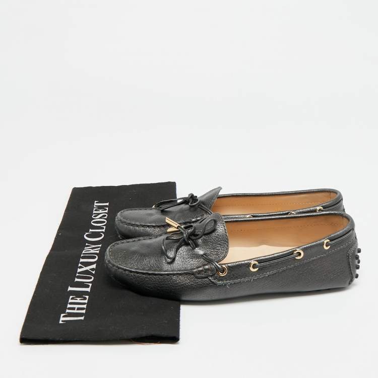 Pre Owned Tod's Size 38 Black Leather Bow Slip On Loafers